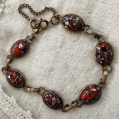 Vintage Italian Millefiori Glass Bracelet Red Mosaic Link Safety Chain