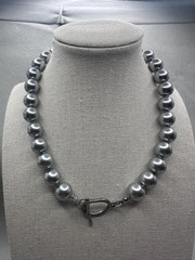 Minimalist Light Grey Glass Pearl Choker Stainless Toggle