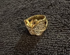 Lot of 5 Yellow Gold Tone Fashion Rings Flower Butterfly Statement Jewelry