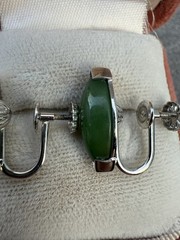 Vintage MCM 14k White Gold Retro Marquise Nephrite Jade Screw Back Earrings 4gm