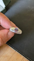 Vintage Silver Unlimited SU 925 Sterling Silver Ribbed Shrimp Ring Oval Amethyst