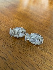 Vintage Ginnie Johansen Purple Glass Cabochon Clip-On Earrings Silver Tone 1984