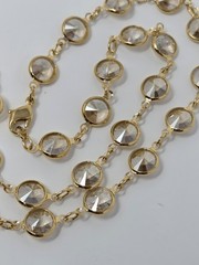 Champagne Crystal Bezel Necklace Gold Tone Vintage 17.5 Inches Sparkly!
