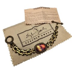 Vintage STEPHEN DWECK Bronze Carved Crystal Gemstone Toggle Clasp Bracelet