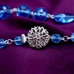 Blue Glass Necklace 20″ Vintage Glass Czech Beads Art Deco Style