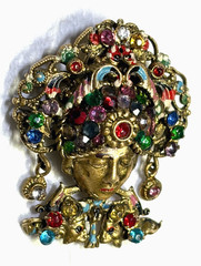 Antique Czech Art Deco Bohemian Glass Filigree Enamel Brooch Turban Sultan 1920s