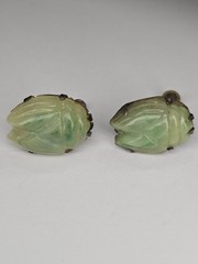 Vintage Carved Green Jade Jadeite Leaf Cicada Sterling Silver Screw Back…
