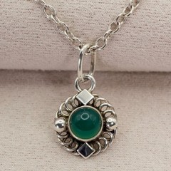 Georg Jensen No.38 Necklace Silver 925 Green Chalcedony Pendant Vintage Denmark