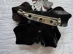 Vintage Black Enamel Flower Brooch Rhinestone Floral Statement Pin Costume Jewel