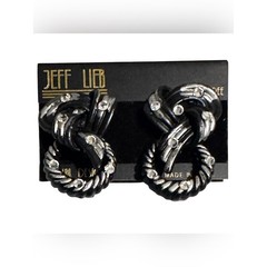 Vintage Jeff Lieb Rhinestone Knot Clip On Earrings Silver Tone Rope Design NOS