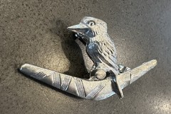 Vintage Kookaburra Sitting On A Boomerang Silver Tone 1.5″ Brooch Pin Australia