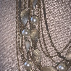 Multi 13 St Gold Tone Layered Necklace/Faux Pearls Bar Link,Curb Chains