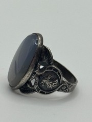 Vintage Art Deco Egyptian Revival Sterling Silver Chalcedony Ring Size 5.5