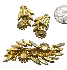 Juliana D&E Book Piece Brooch & Earring Set AB & Root Beer Rhinestones
