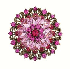 BIG PINK ROSE RHINESTONE ART DECO FLOWER BROOCH PIN~MOTHER’S DAY~BIRTHDAY GIFT