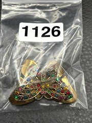 Vintage Gold Tone Butterfly Brooch Multicolor Crystal Rhinestone Pin Fruit Salad