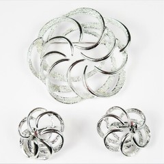 Sarah Coventry Silvertone Tailored Swirl Pin and Clip On Earrings Set Signed
