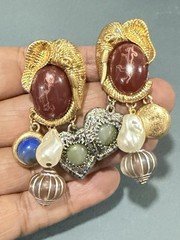 Double Elephant Dangle Earrings Cabochon Imitation Stone Pearl Charm Cluster