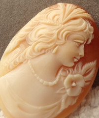 VTG LARGE 1 5/8″ CARVED CAMEO SHELL VICTORIAN LADY BEAUTIFUL UNSET ITALY 1940’S