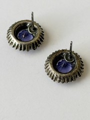 Vintage Purple Rhinestone Halo Stud Earrings, Silver Tone Round Faceted Crystal