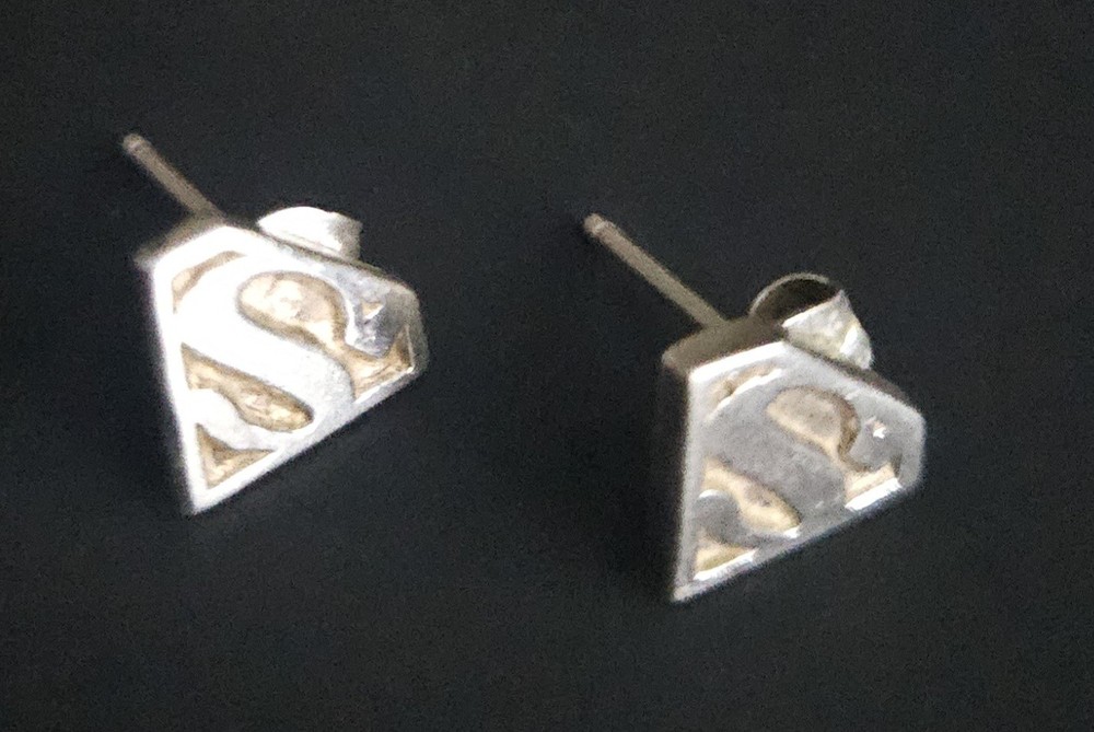 Sterling 925 Superman Earrings “S” Shield Logo Vintage 1995 T.M. D.C. Comics