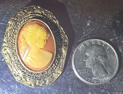 Woman Cameo Brooch Pin Pendant Operi Vintage Antique Costume Jewelry Red White