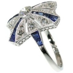 Art Deco 2Ct Sapphire & Lab Created Diamond Birthday 14K White Gold Filled Ring
