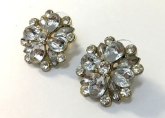Rhinestone Cluster Earrings Gold Tone Lobe Post Vintage