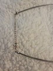 70’s 5 Silver Wire / Cable Necklace With Large Black And White Pendant