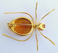 BALTIC AMBER INSECT SPIDER BROOCH GOLD JEWELRY 老琥珀 RUSSIAN USSR SOVIET PIN ORDER