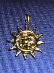 Vintage 925 Sterling Gold Vermeil Sun and Crescent Moon Pendant 1″