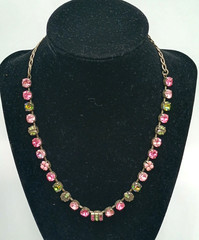 Vintage Mariana Swarovski Crystal Necklace Pink Green Silver Tone Israel