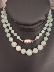 Jade/aventurine icy green gemstone graduated necklace, individually knotted