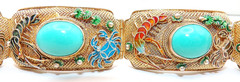 GORGEOUS CHINESE STERLING SILVER 5 Link FILIGREE ENAMEL CORAL Bracelet 7.5″ Long