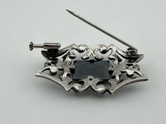 Antique Sterling Silver Unmarked natural hematite brooch Trombone Clasp 1.5”X1”