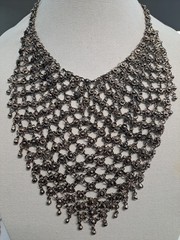 Huge VTG Silver Tone Chain Mail Bib Necklace Boho Tribal Statement Festival Vibe