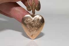 Antique Circa 1900s 12k Gold Natural Rose Cut Diamond Heart Pendant Necklace
