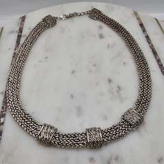 Vintage Napier Necklace Silver Tone Woven Chain Statement Textured Links Signed