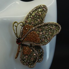 Vintage Large Size Brown Butterfly Zircon Alloy Corsage Brooch Collar Pin