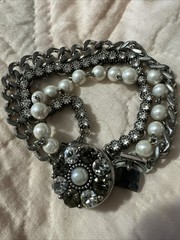 Antique Cultured Pearl With Zircons 1950 Old Hollywood Station Bracelet