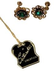 Vintage Gold Electroplate Scitarelli Creations Necklace Earrings Set w Tag & Box