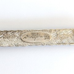 Vintage 1984 Ginnie Johansen Silver Tone Textured Basket Weave Bar 2″ Brooch Pin