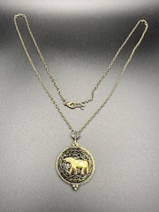 VTG Style Elephant Magnifying Glass Pendant Necklace In Brass Tones Magnetic