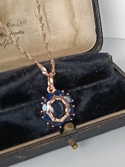 Vintage 1990-s 14 CT Rolled Gold Sapphire Pendant on Chain-Hallmarked 585 RG