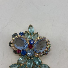 Juliana D&E Brooch/Pin OWL Aquamarine & Turquoise Rhinestone 2×2” Beautiful
