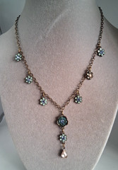 Avon Vintage Forget Me Not Necklace Blue Floral Rhinestone 16” Bronze “Summer”