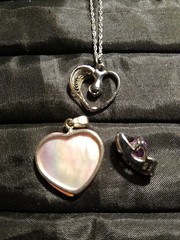 925 Sterling Silver Chain 3 Pendant Pink Mother Pearl Heart Diamond Accent L309