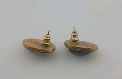 Vintage YSL Yves Saint Laurent Oval Hematite Glass Rope Stud Earrings Stamped