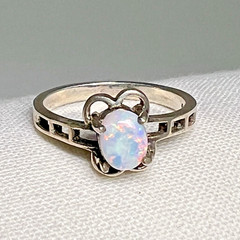 Sterling Silver Australian White Opal Ring Oval Cabochon Size 8 Vintage 2.5g