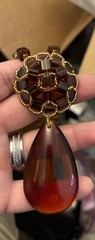 Vintage Brown Color Glass Dangle Necklace Teardrop